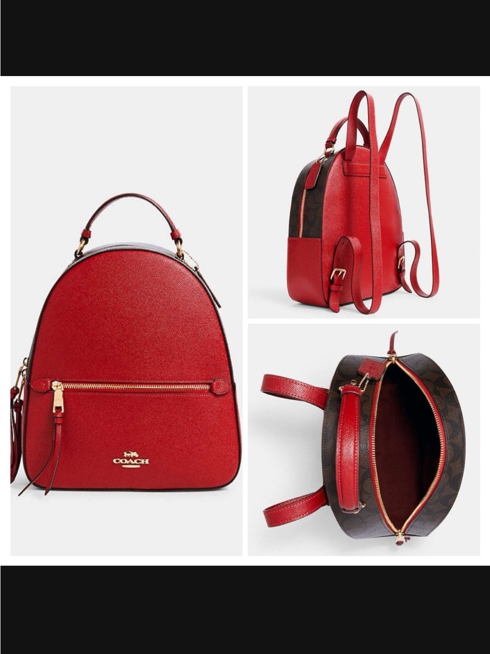 COACH Jordyn Backpack With Signature Canvas Detail Red Brown